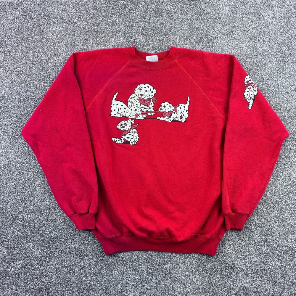 Vintage Dalmatian Sweatshirt Mens XL Red Cotton Blend Dog Puppy 90s USA Made